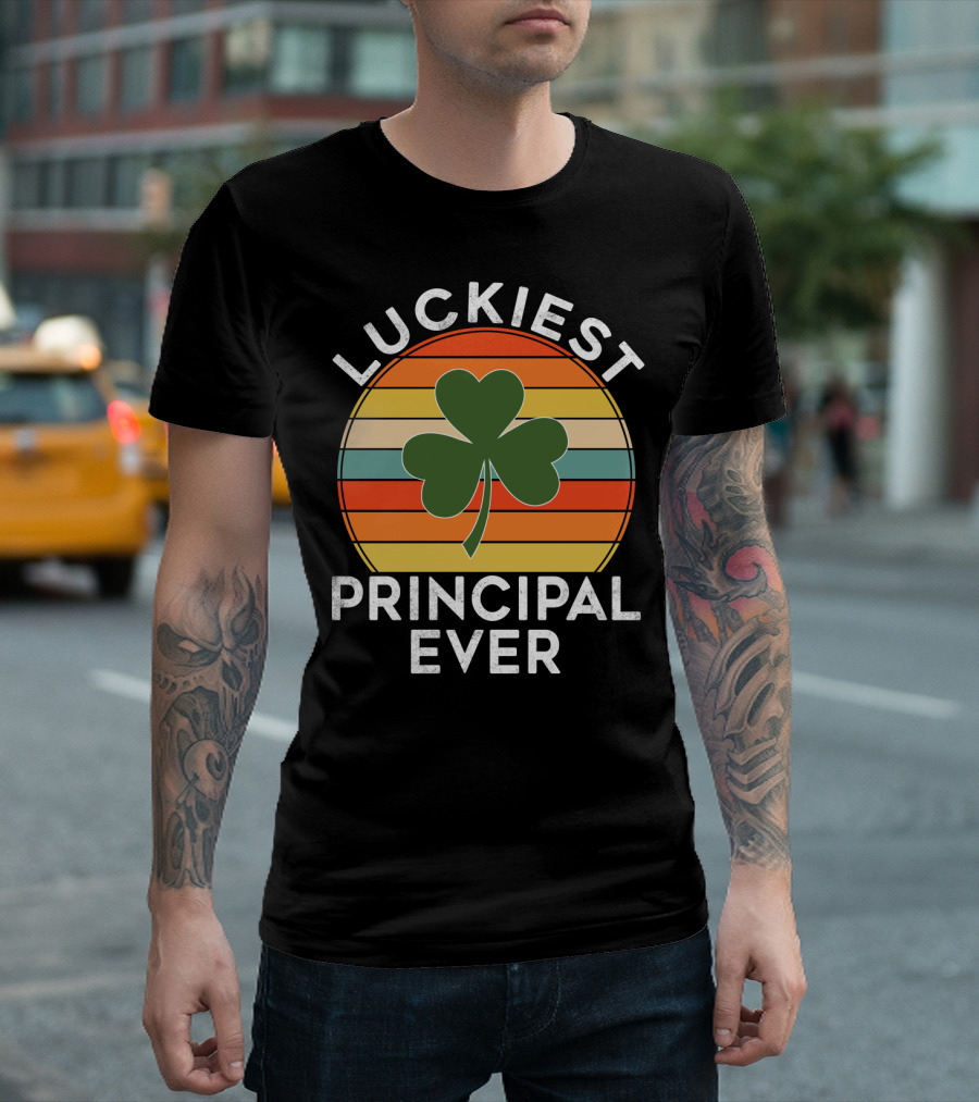 Luckiest Principal Ever Shamrock Retro Stripes T-Shirt