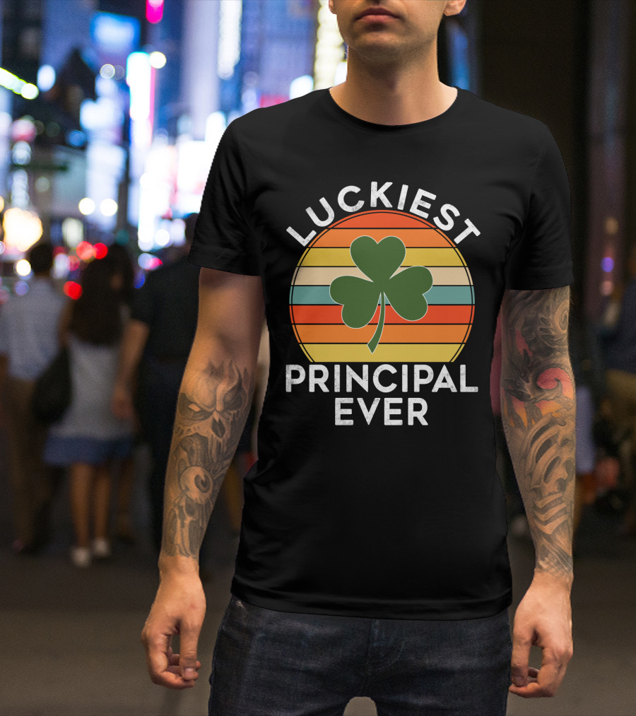 Luckiest Principal Ever Shamrock Retro Stripes T-Shirt
