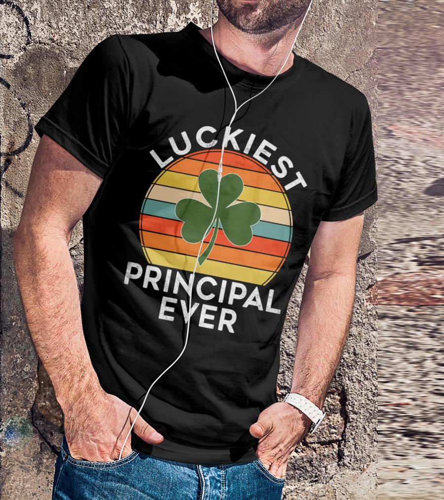 Luckiest Principal Ever Shamrock Retro Stripes T-Shirt