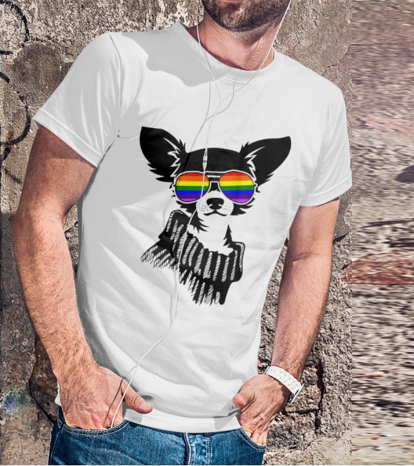 Pride Rainbow Sunglasses Chihuahua Dog T-Shirt