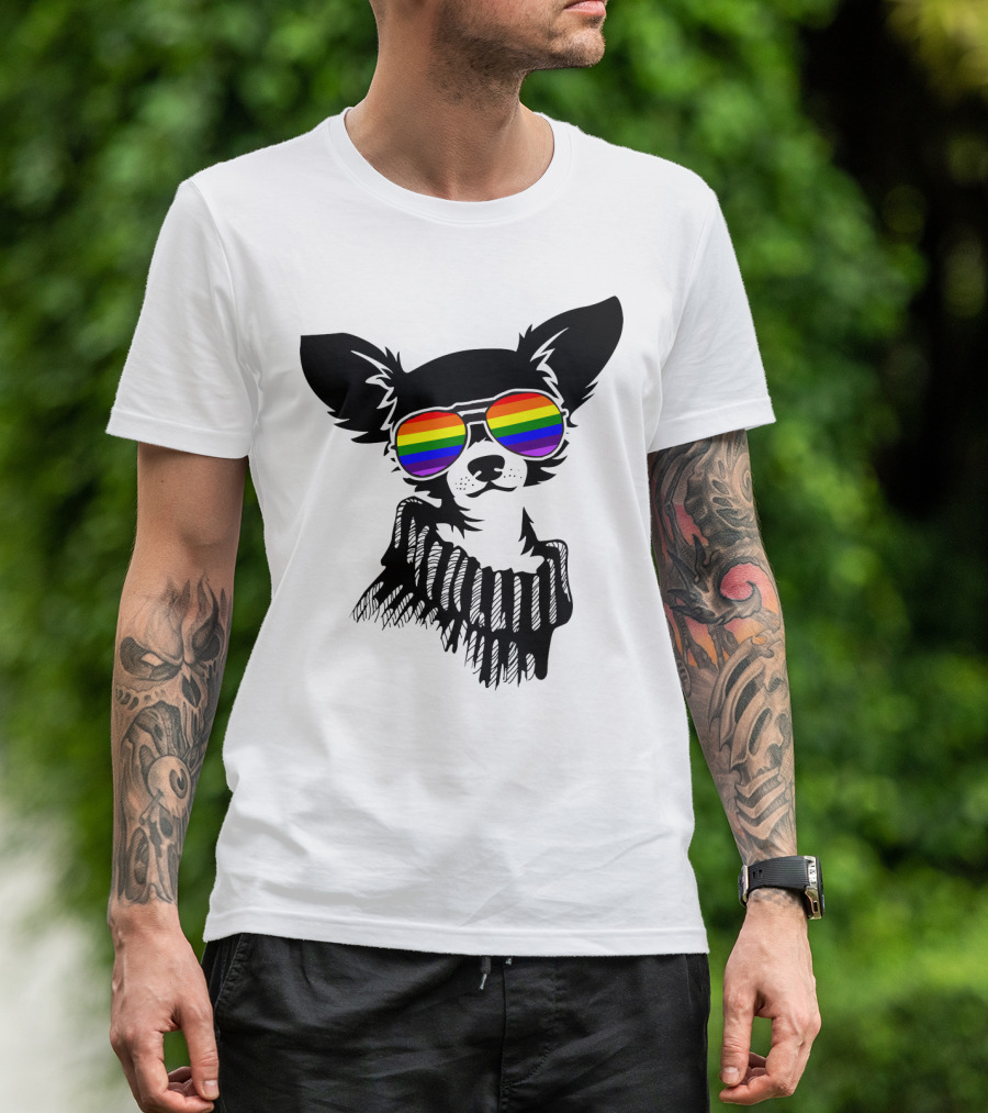 Pride Rainbow Sunglasses Chihuahua Dog T-Shirt