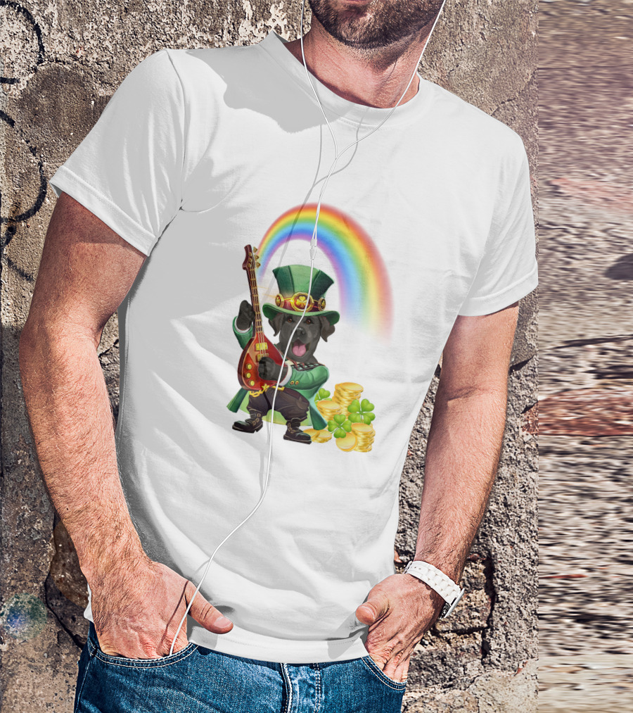 Dog Rocking Irish Luck Rainbow Guitar T-Shirt
