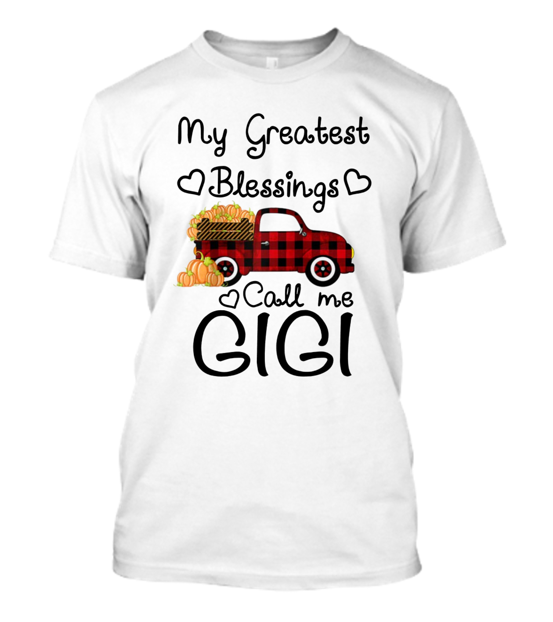 My Greatest Blessings Call Me Gigi Red Plaid Truck With Pumpkins T-Shirt