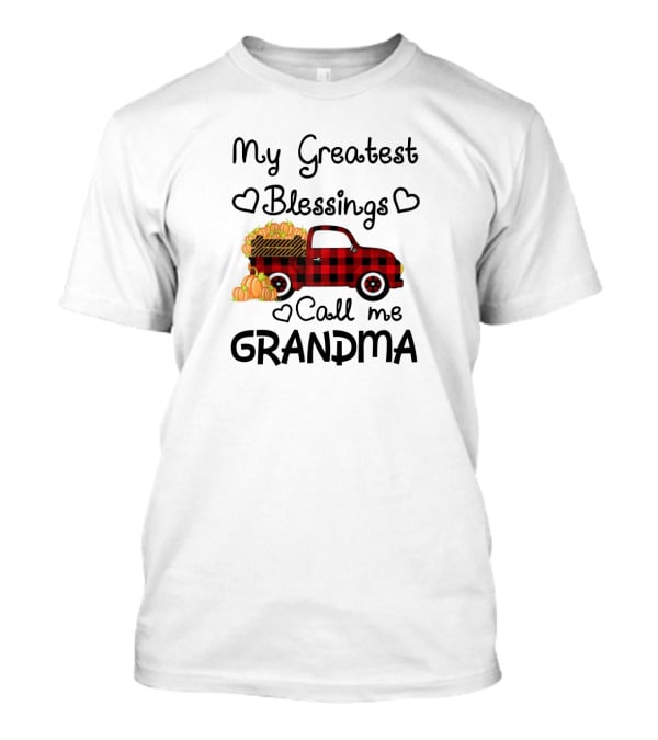My Greatest Blessings Call Me Grandma Red Plaid Truck With Pumpkins T-Shirt