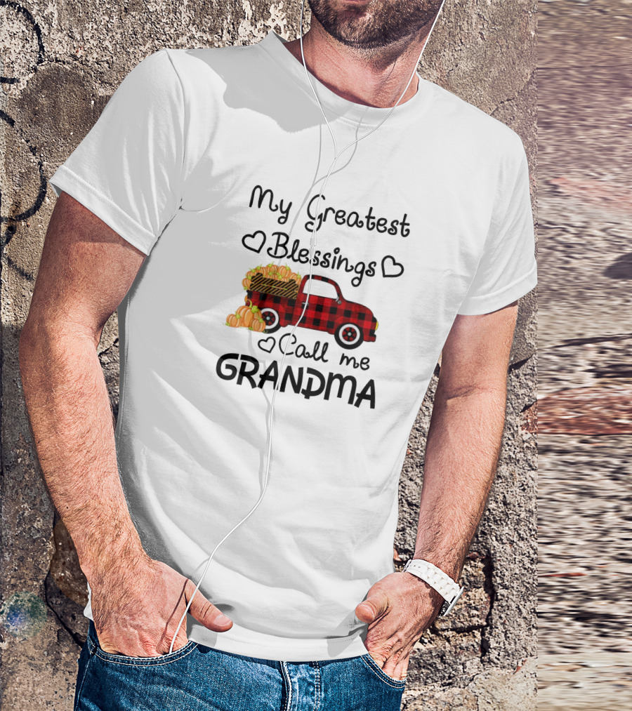 My Greatest Blessings Call Me Grandma Red Plaid Truck With Pumpkins T-Shirt