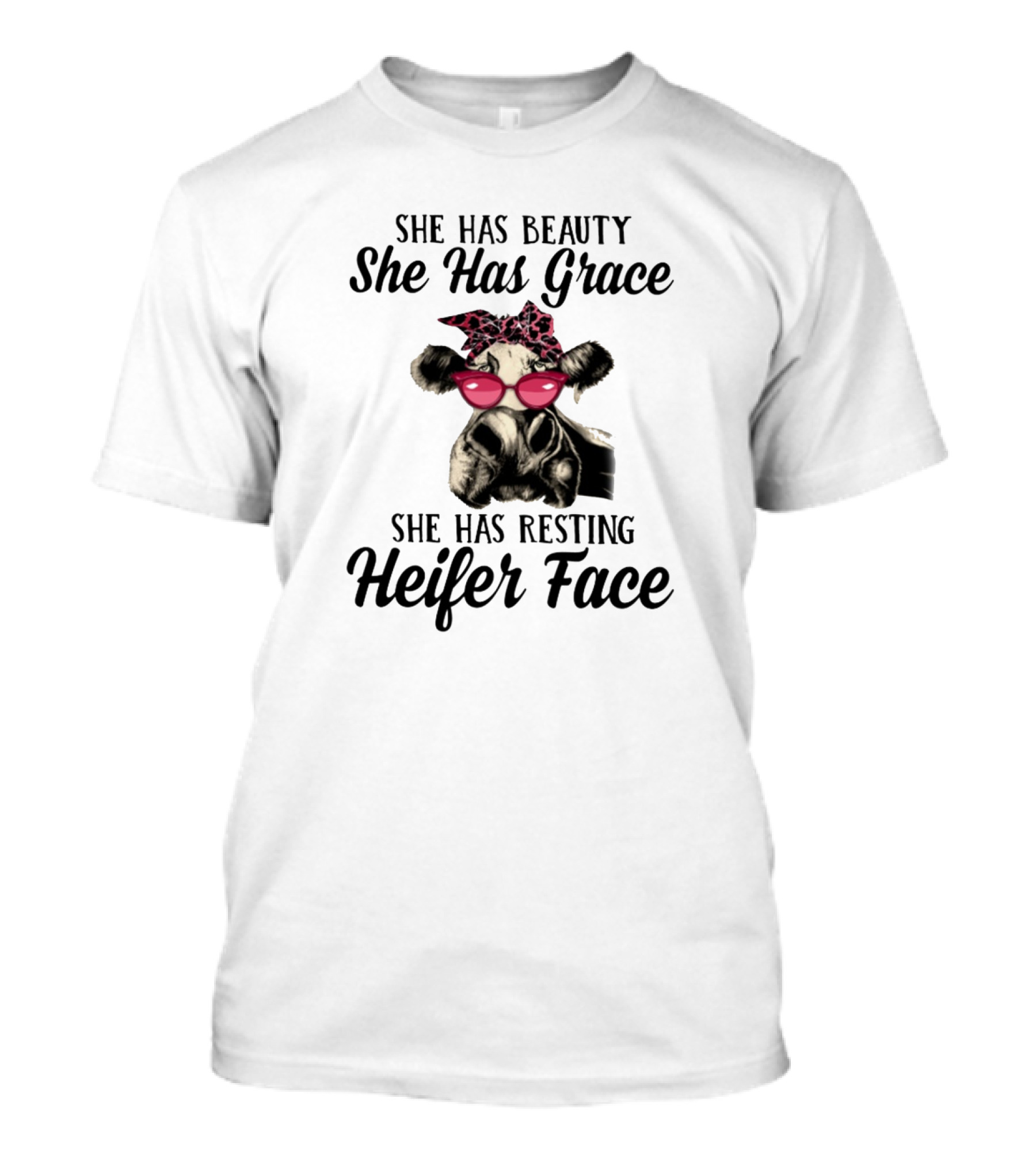 She Has Beauty She Has Grace She Has Resting Heifer Face Vintage Cow With Sunglasses And Bandana T-Shirt
