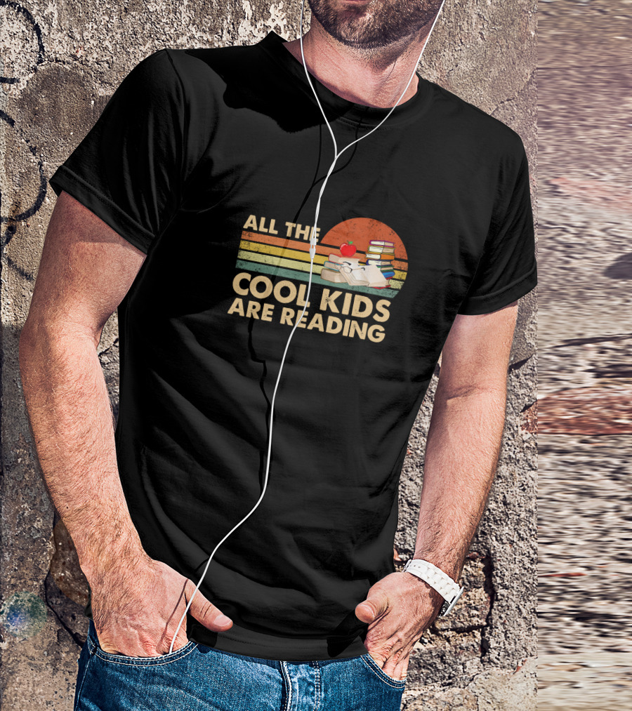All The Cool Kids Are Reading Books Stack And Apple T-Shirt