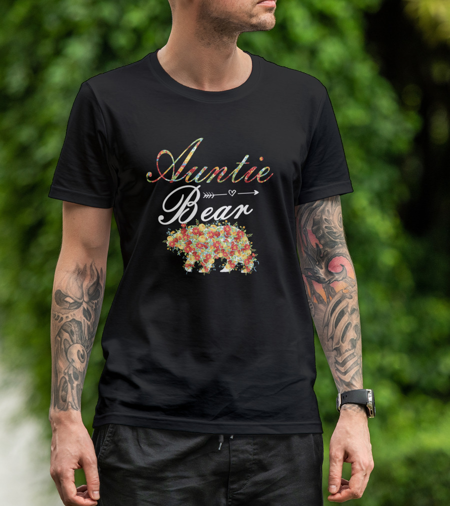 Auntie Bear Floral Arrow Heart T-Shirt