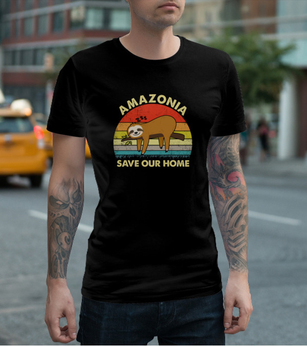Amazonia Save Our Home Vintage Sloths Retro Rainbow T-Shirt