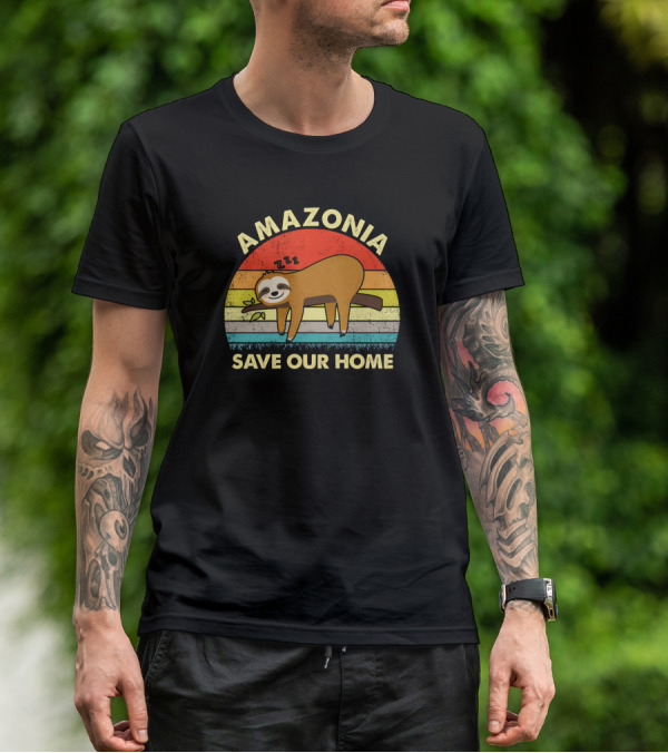 Amazonia Save Our Home Vintage Sloths Retro Rainbow T-Shirt