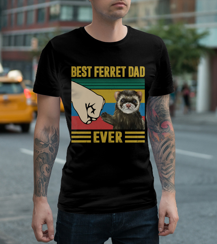 BEST FERRET DAD EVER FIST BUMP VINTAGE STRIPES T-Shirt