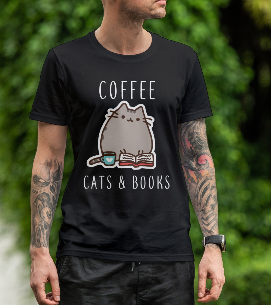 COFFEE CATS And BOOKS PUSHEEN MUG OPEN T-Shirt