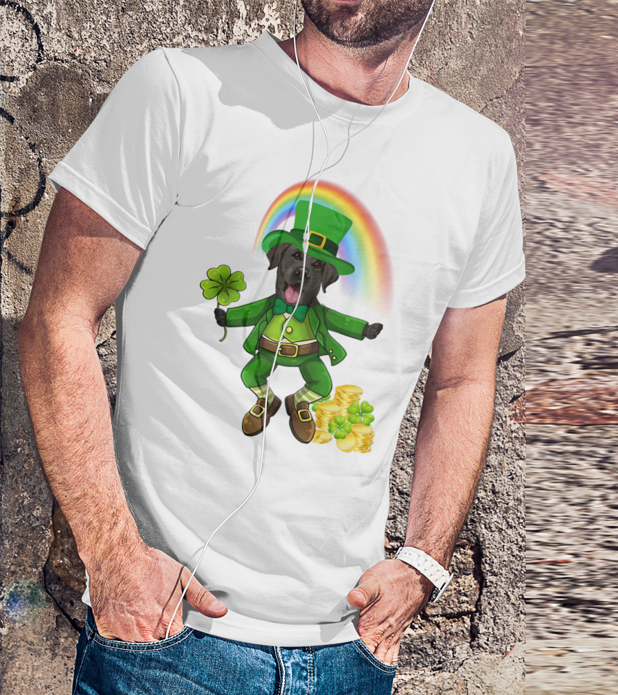 Lucky Irish Dog With Shamrock And Rainbow T-Shirt
