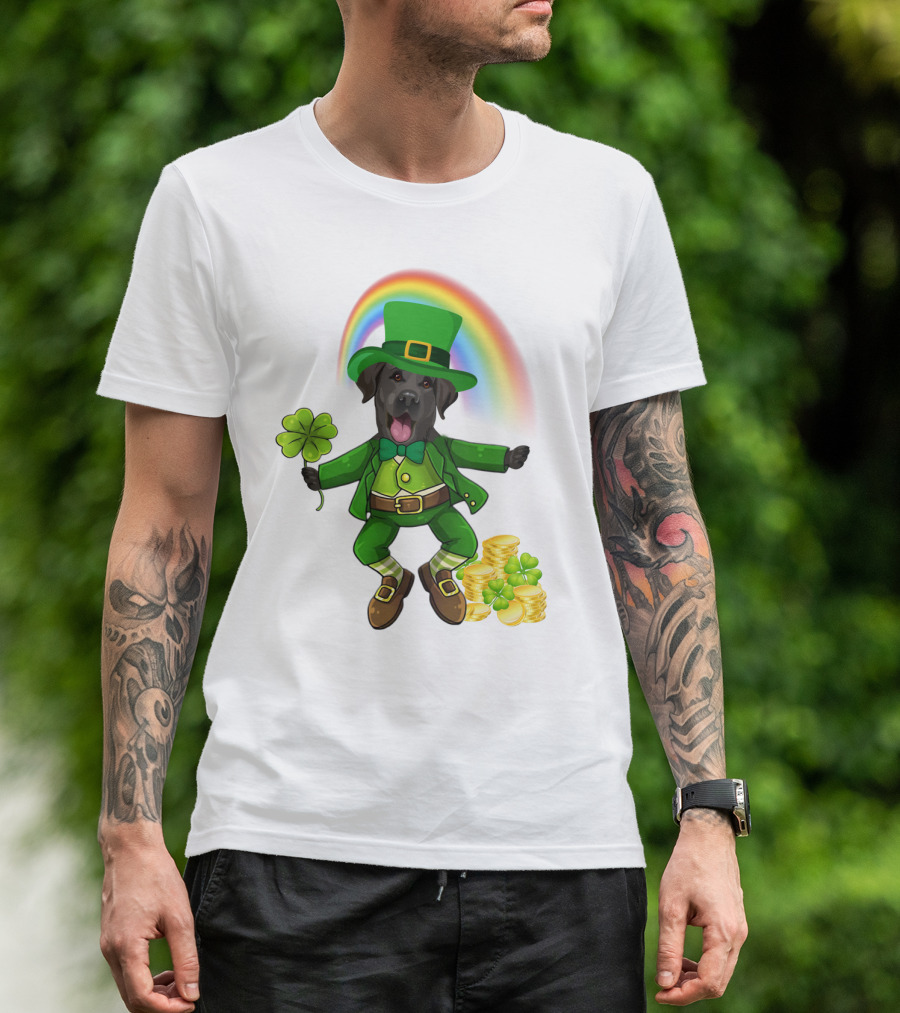 Lucky Irish Dog With Shamrock And Rainbow T-Shirt