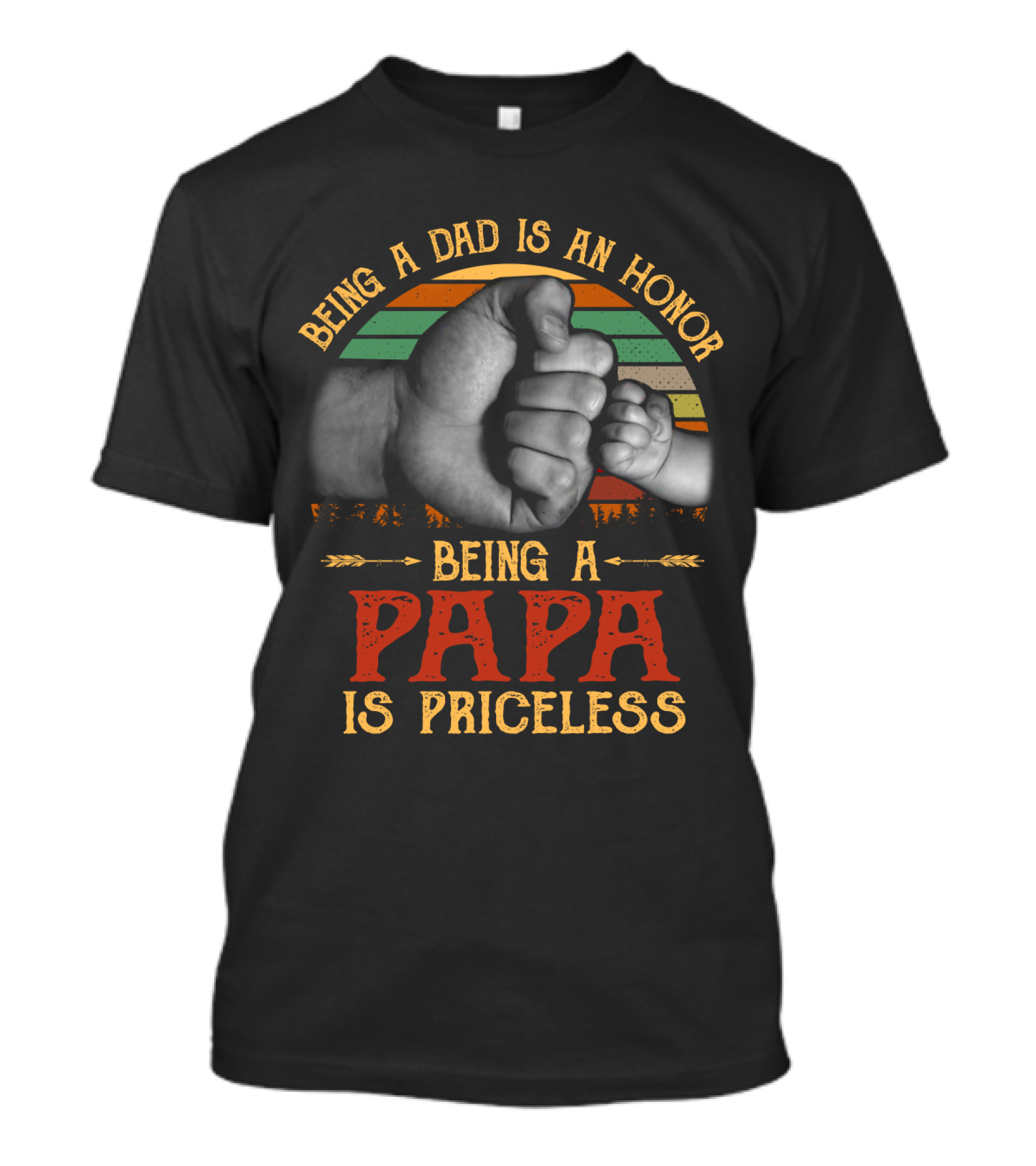 Being A Dad Is An Honor Being A Papa Is Priceless Fist Bump Retro Stripes T-Shirt