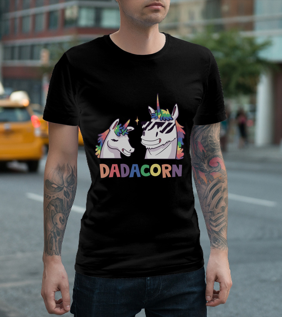 Dadacorn Daddy And Child Unicorn Magic Rainbow Mane Duo T-Shirt