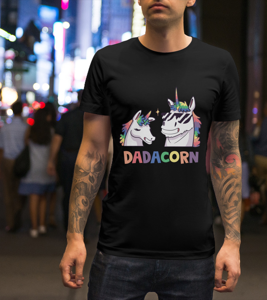 Dadacorn Daddy And Child Unicorn Magic Rainbow Mane Duo T-Shirt