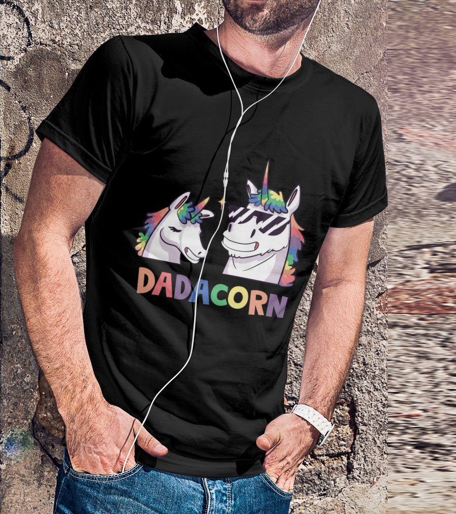 Dadacorn Daddy And Child Unicorn Magic Rainbow Mane Duo T-Shirt