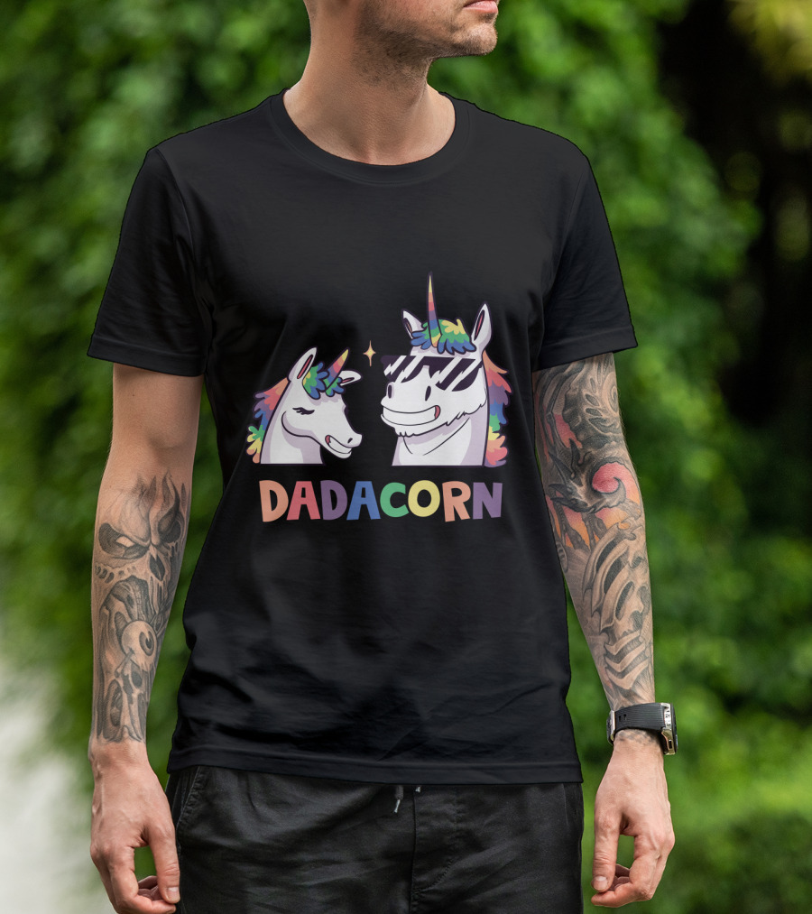 Dadacorn Daddy And Child Unicorn Magic Rainbow Mane Duo T-Shirt