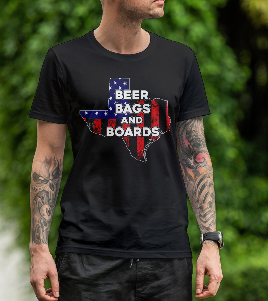 Beer Bags And Boards Cornhole In Texas Map Flag T-Shirt