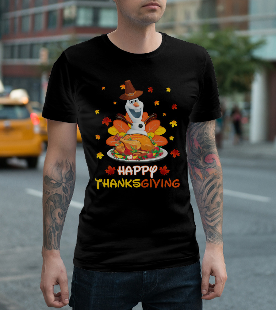 Olaf Turkey Happy Thanksgiving with Autumn Leaves and Pumpkin Pie T-Shirt