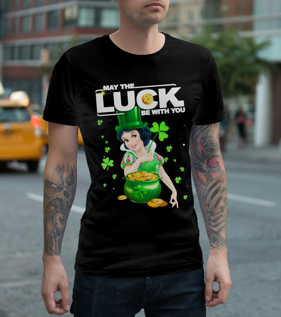 May the Luck Be with You Snow White Pot of Gold and Shamrocks T-Shirt