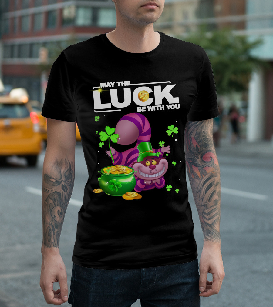 May the Luck Be with You Cheshire Cat Coins and Clover Pot T-Shirt