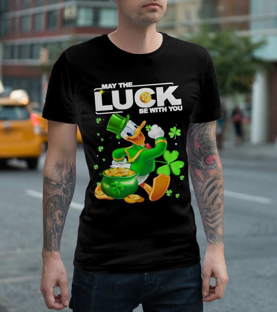May The Luck Be With You Donald Duck St. Patrick's Day Gold Coins And Clover T-Shirt