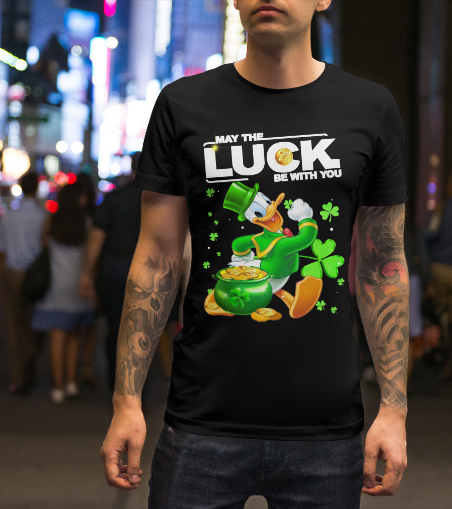 May The Luck Be With You Donald Duck St. Patrick's Day Gold Coins And Clover T-Shirt
