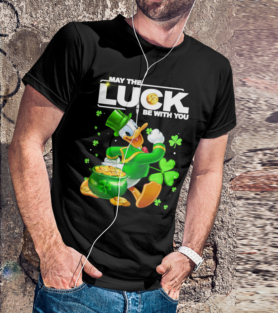 May The Luck Be With You Donald Duck St. Patrick's Day Gold Coins And Clover T-Shirt