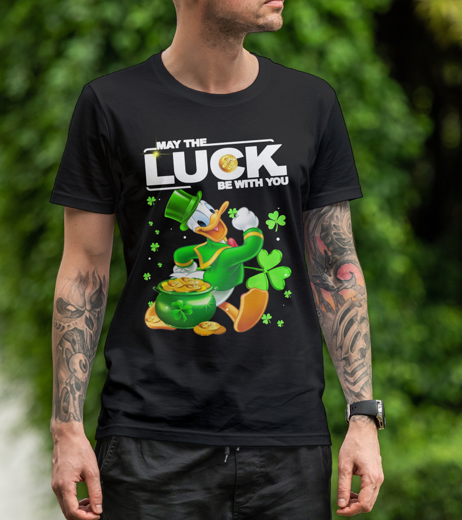 May The Luck Be With You Donald Duck St. Patrick's Day Gold Coins And Clover T-Shirt