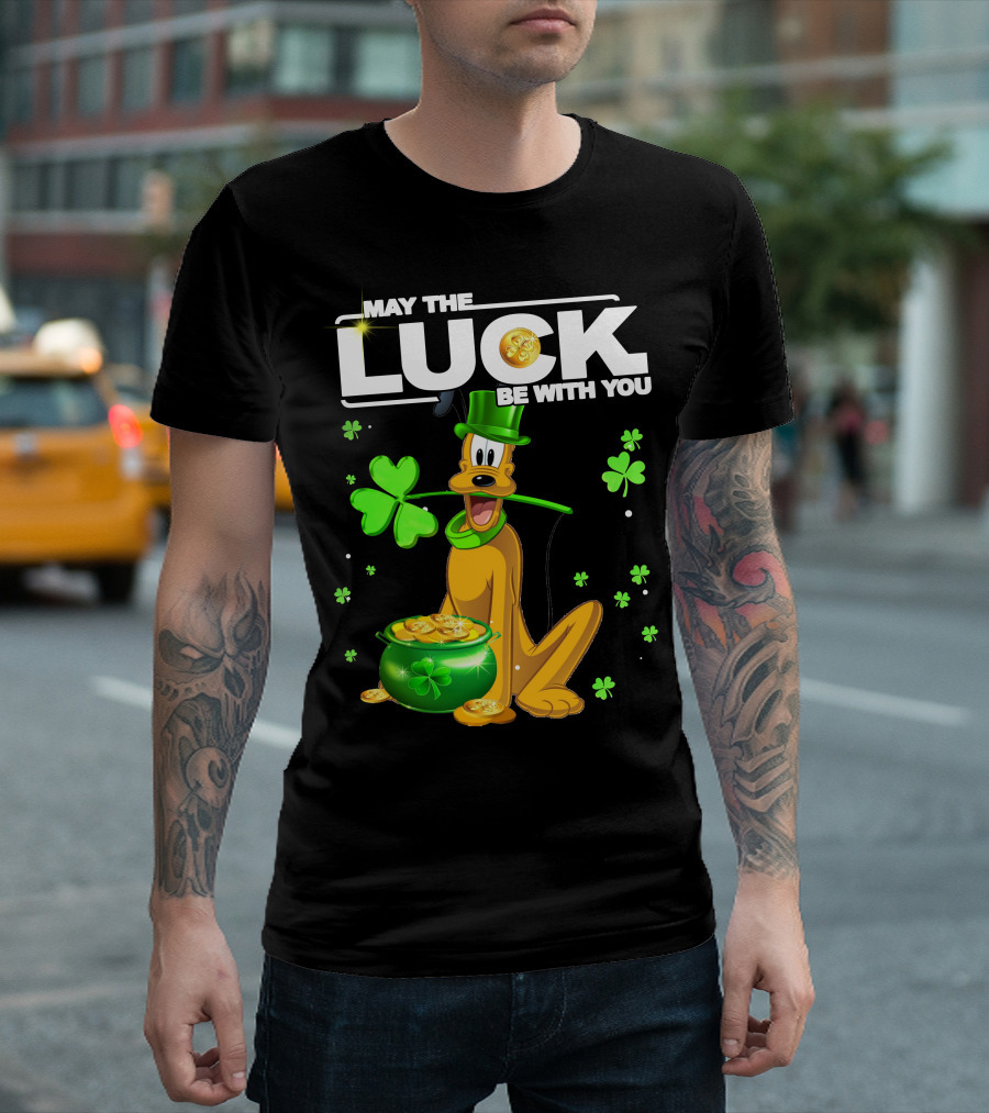 May the Luck Be with You Pluto St. Patrick's Day Coins and Shamrocks T-Shirt