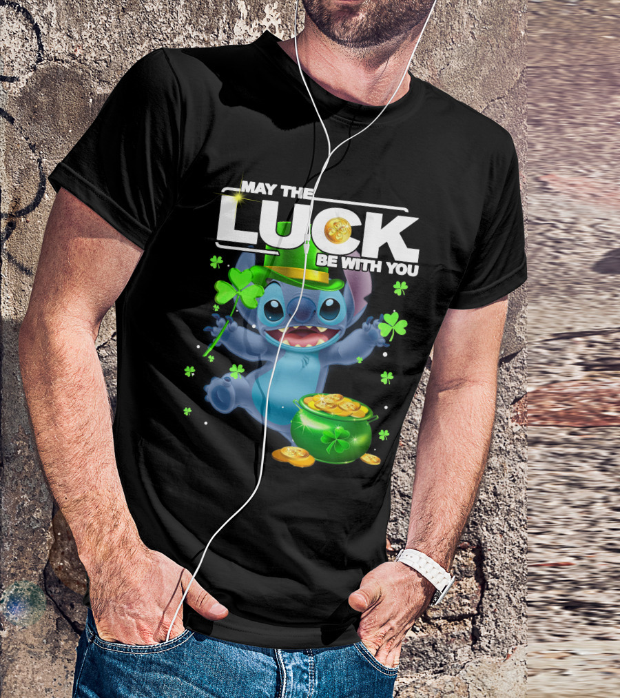May The Luck Be With You Stitch Pot Of Gold Shamrocks T-Shirt