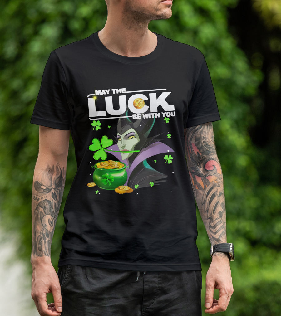 MAY THE LUCK BE WITH YOU Maleficent Shamrock Coins T-Shirt
