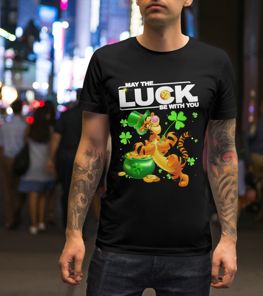 May The Luck Be With You Tigger With Pot Of Gold And Shamrocks T-Shirt