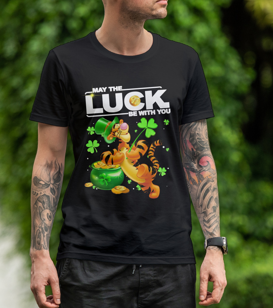May The Luck Be With You Tigger With Pot Of Gold And Shamrocks T-Shirt