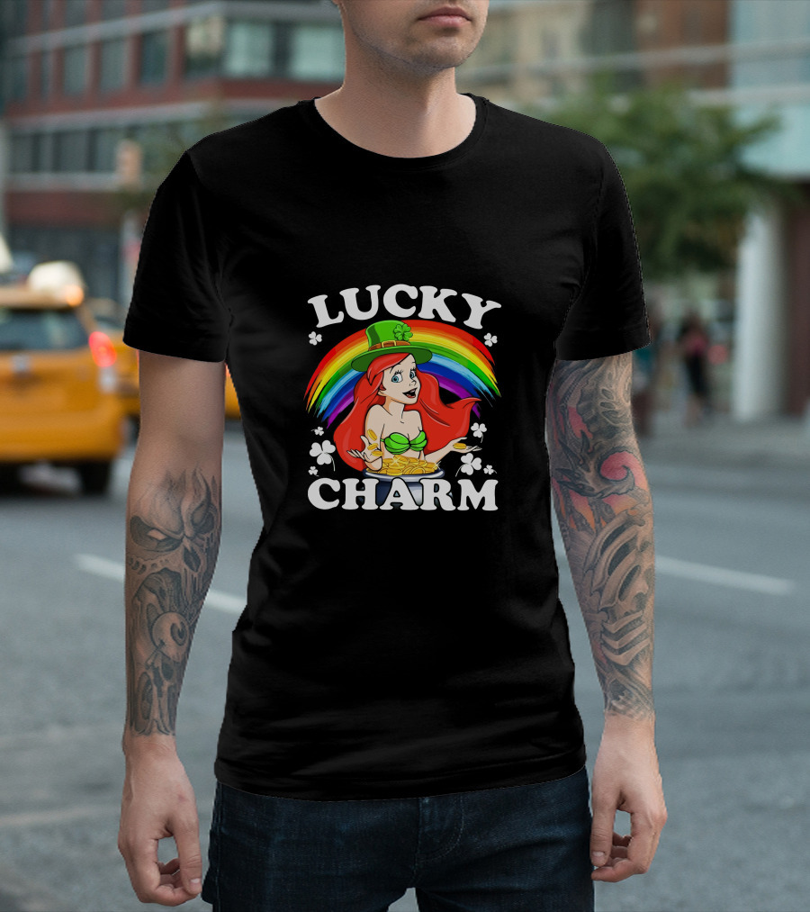 Lucky Charm Ariel Rainbow Hat Shamrocks T-Shirt