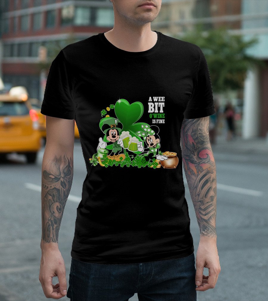 Mickey and Minnie A Wee Bit O'Wine Is Fine Patrick's Day T-Shirt