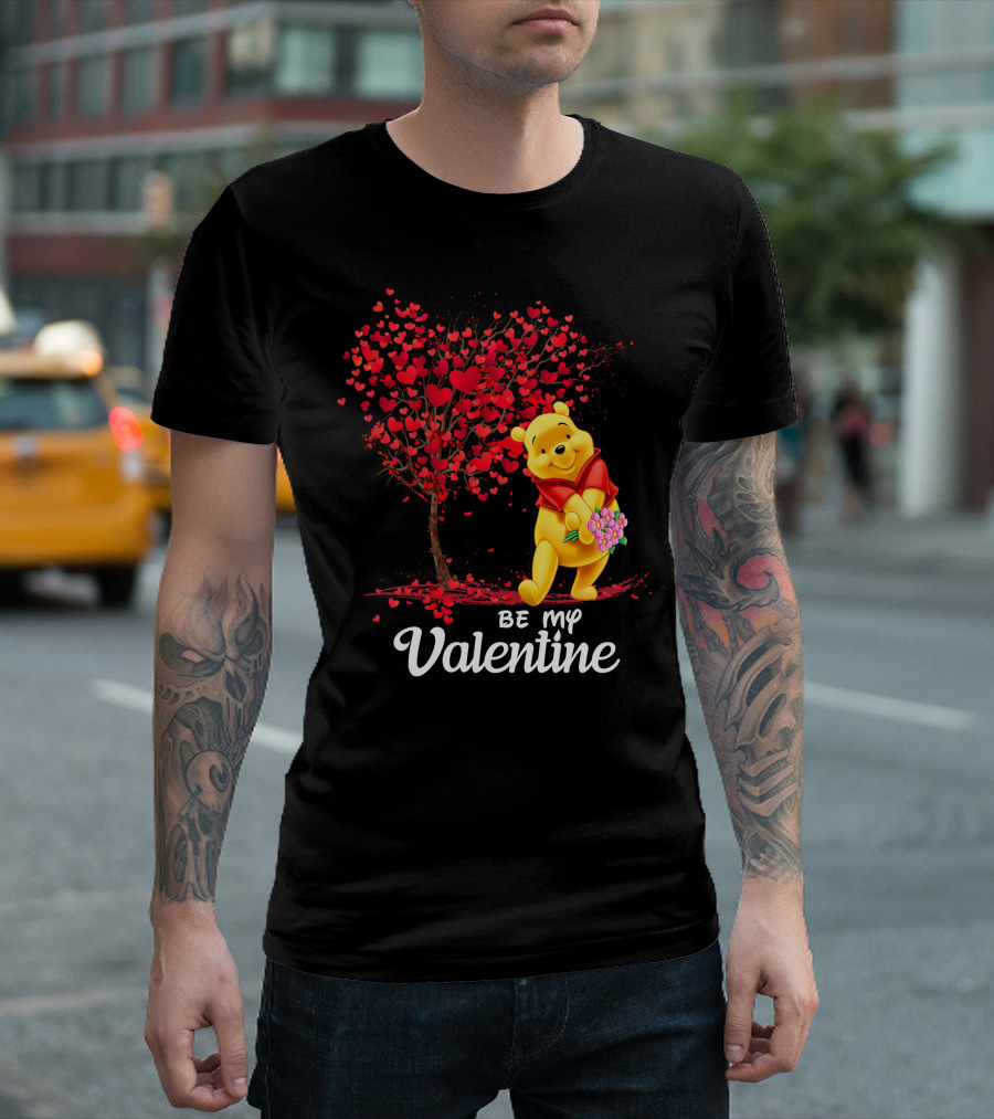 Be My Valentine Pooh Hearts and Flowers T-Shirt