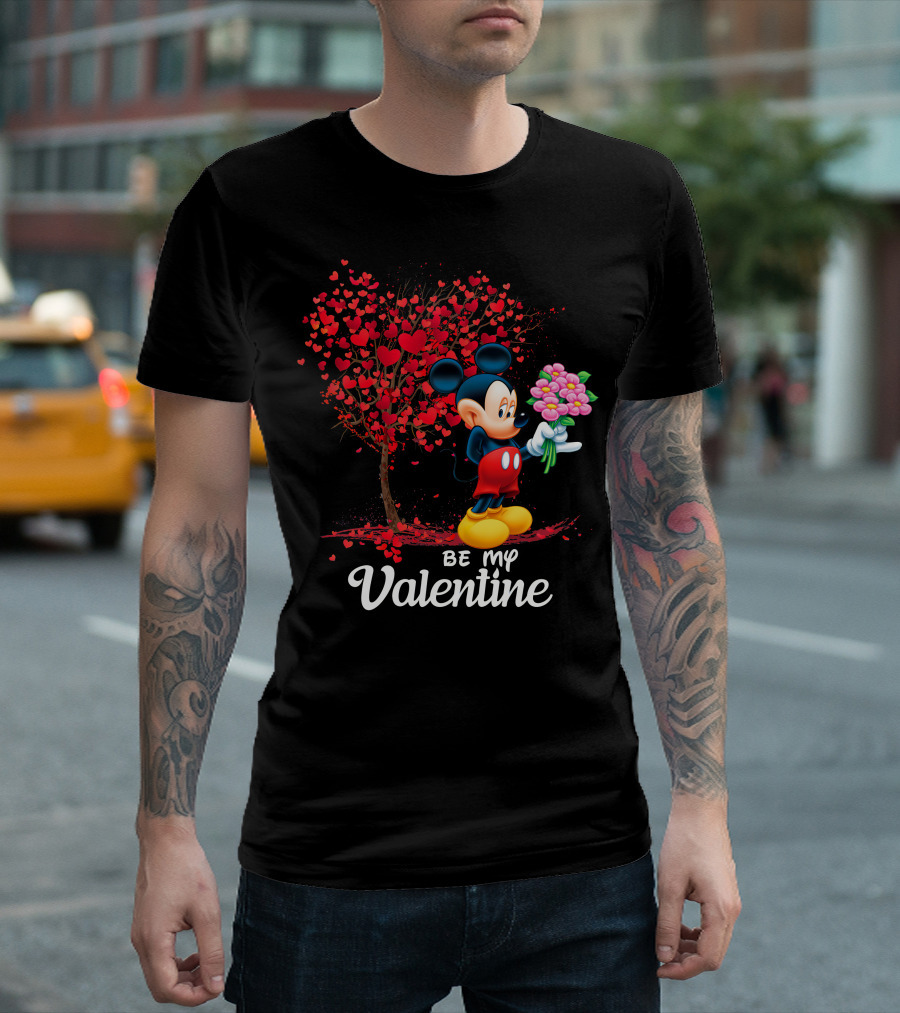 Mickey Be My Valentine Bouquet with Heart Tree T-Shirt