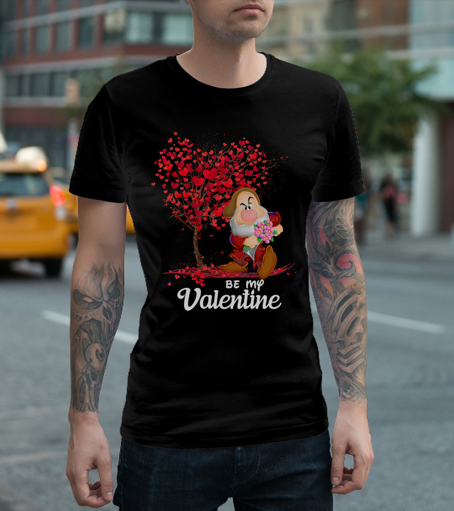 Be My Valentine Grumpy Character With Heart Tree And Flowers T-Shirt