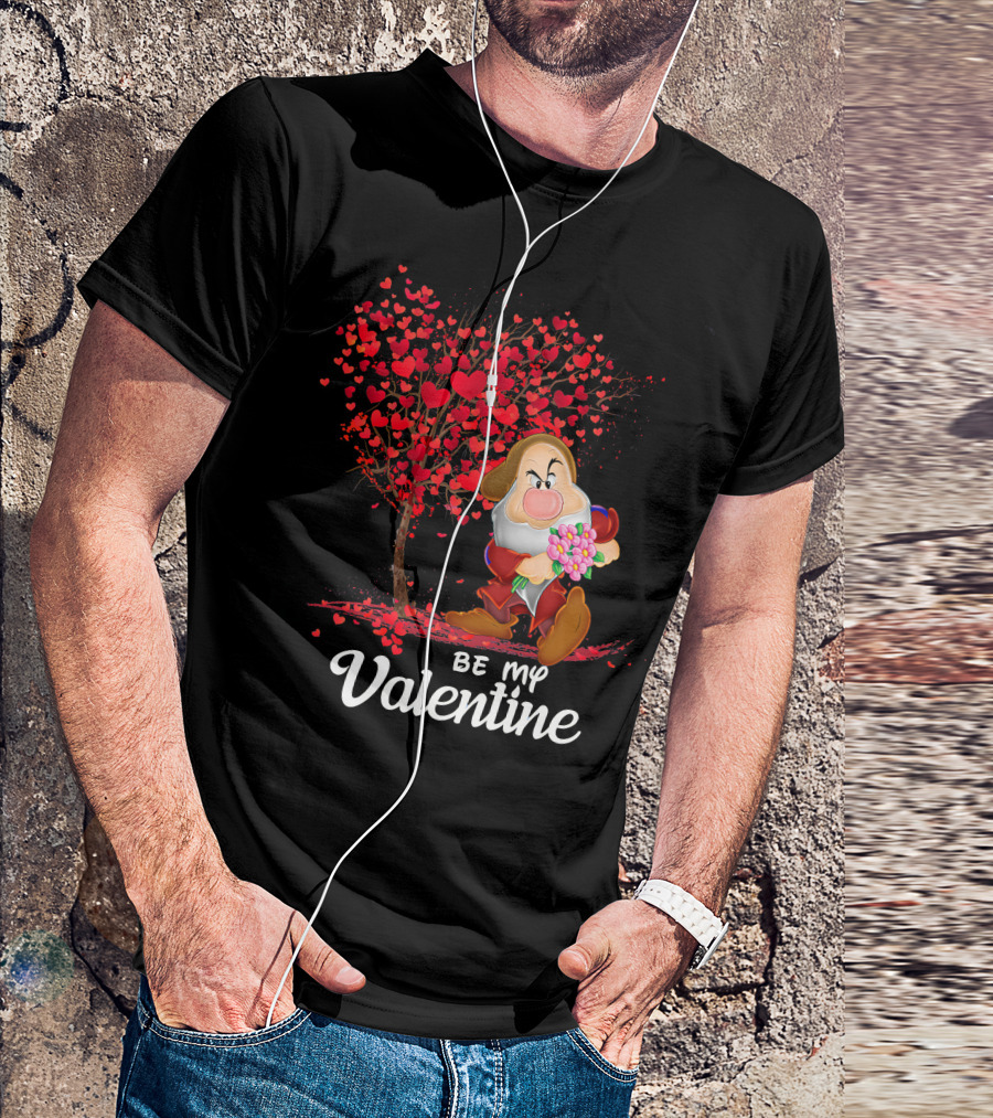 Be My Valentine Grumpy Character With Heart Tree And Flowers T-Shirt