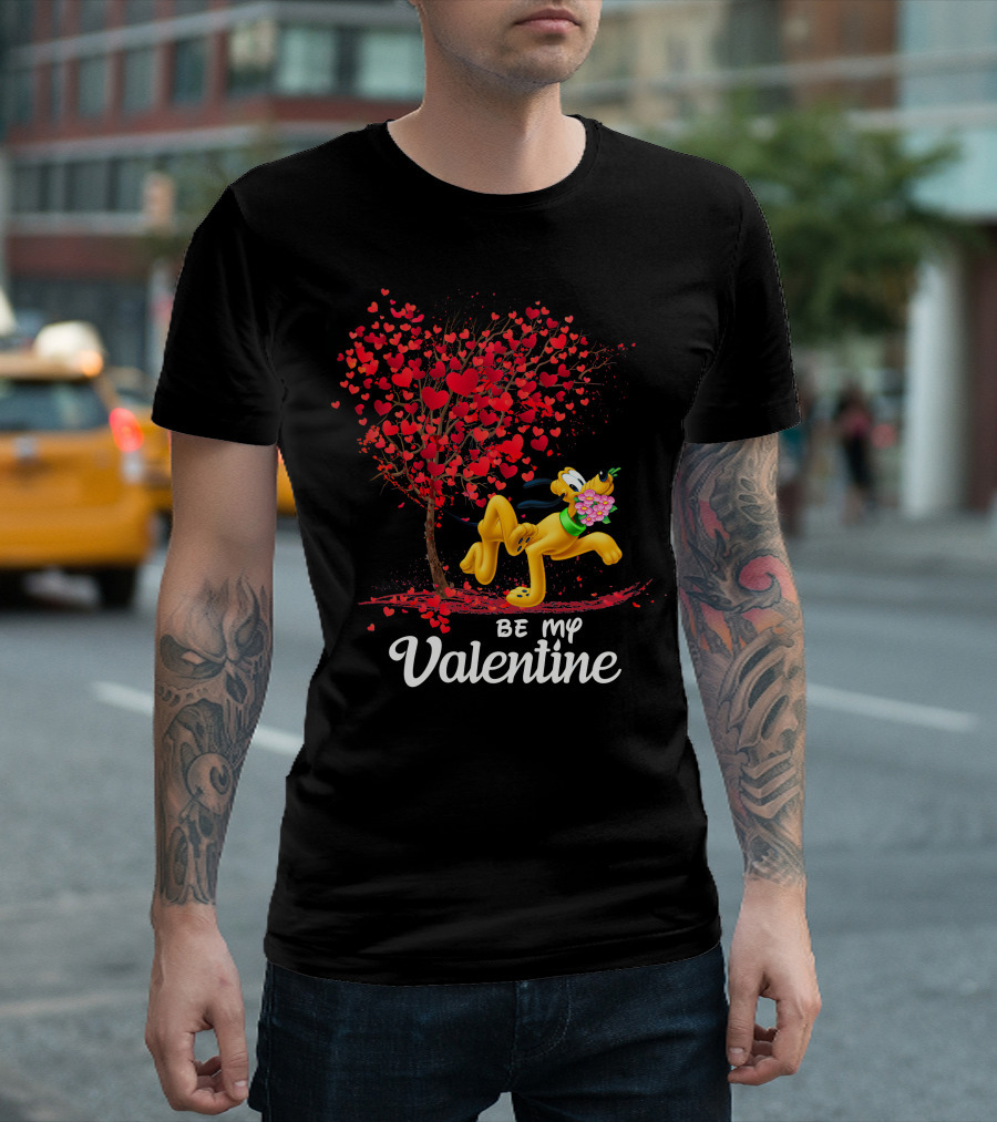 Be My Valentine Pluto With Heart Tree And Flowers T-Shirt