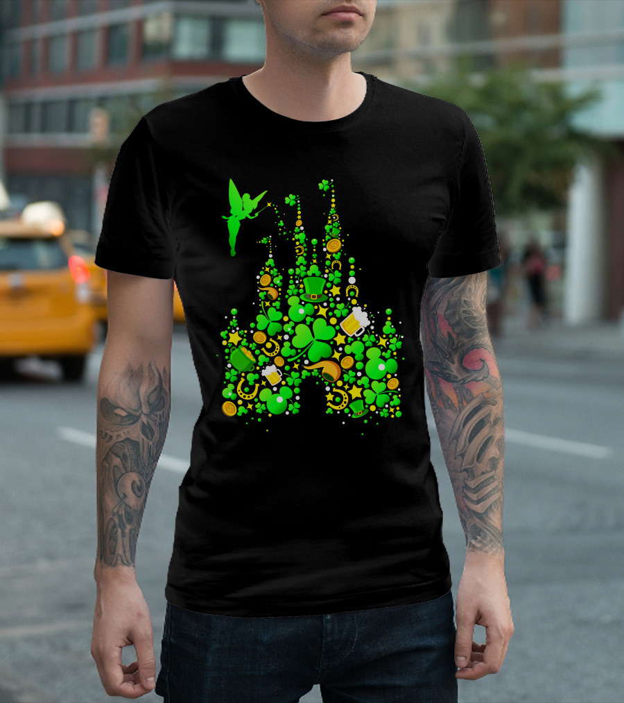 Disney Castle St. Patrick's Day Tinkerbell Leprechaun Hat Clover Coins Beer T-Shirt