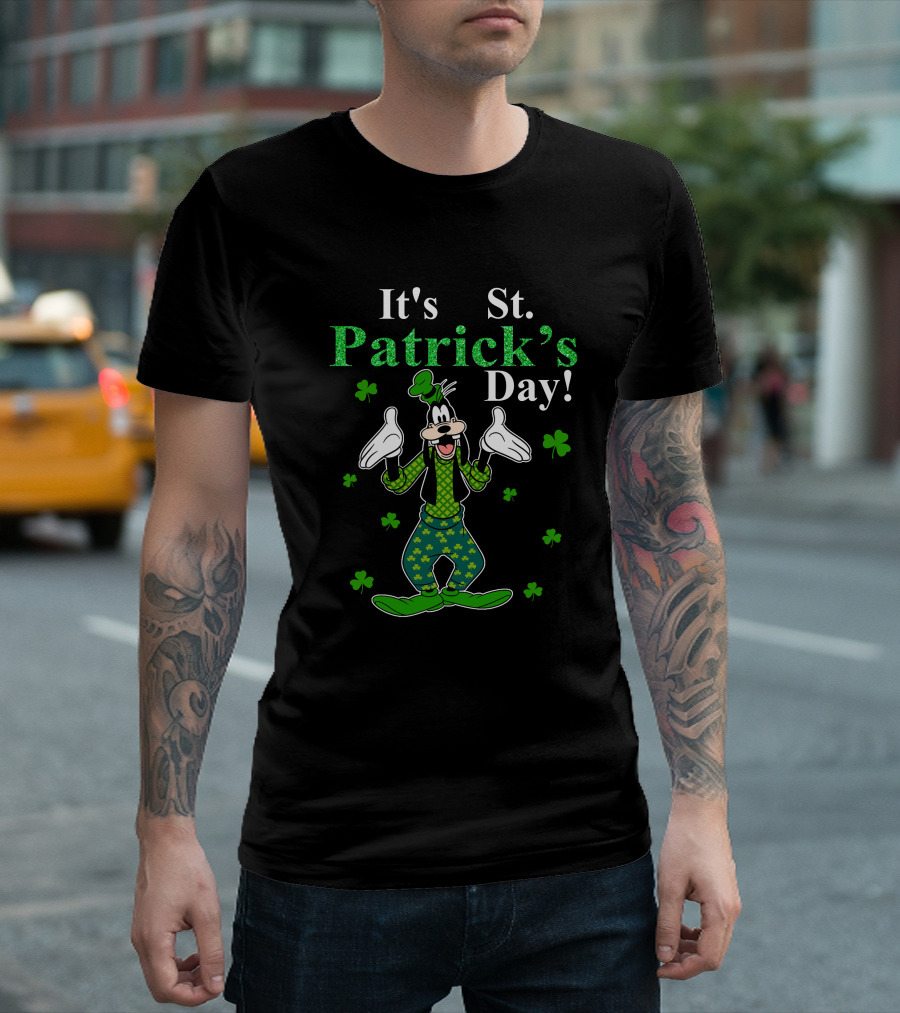 Goofy It's St Patrick's Day with Shamrocks and Bowtie Fun T-Shirt