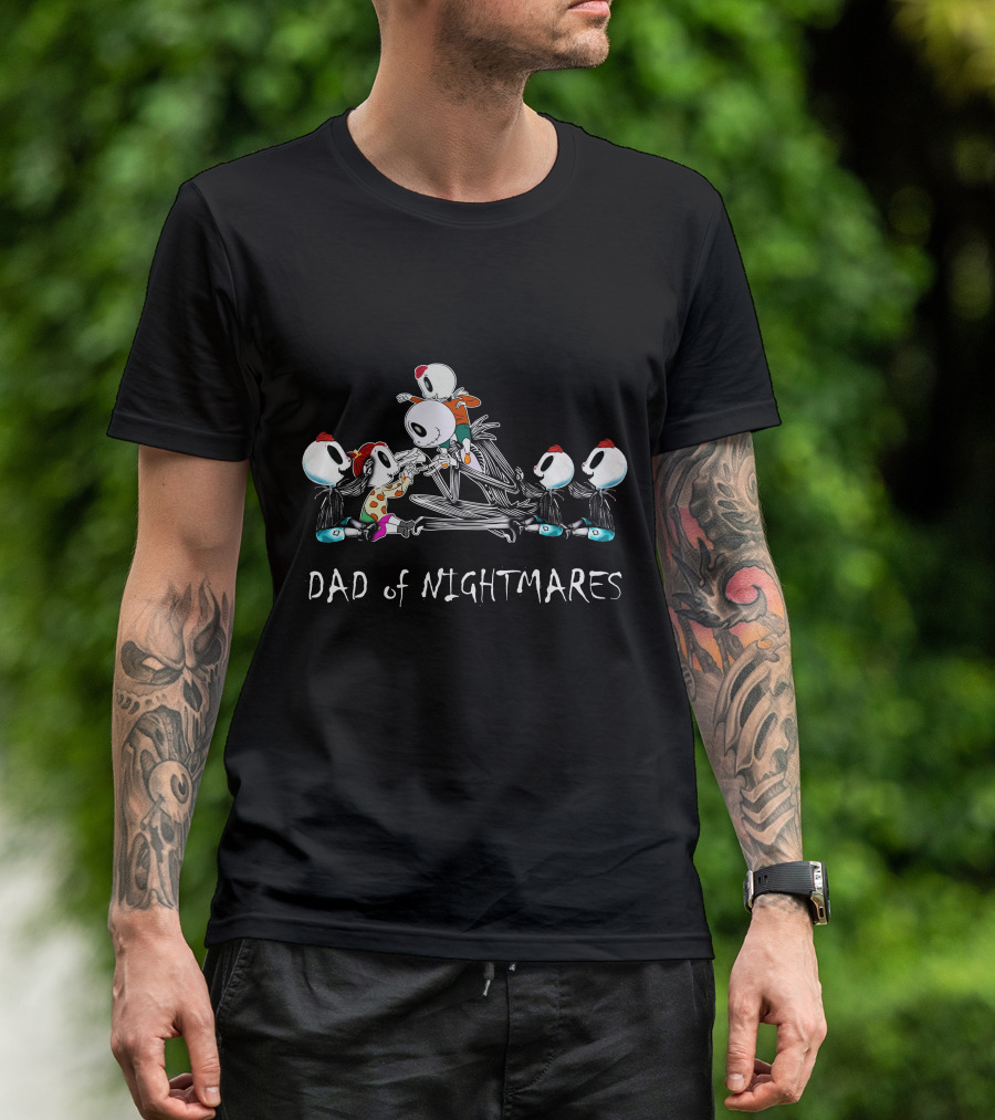 4 Boys 1 Girl Dad Of Nightmares Skeleton Characters In Playful T-Shirt