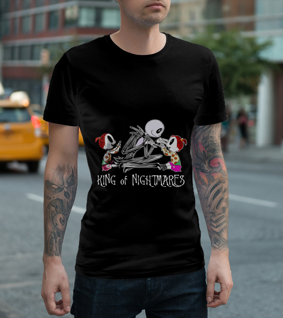 King Of Nightmares With Two Girls And Skeleton Character T-Shirt