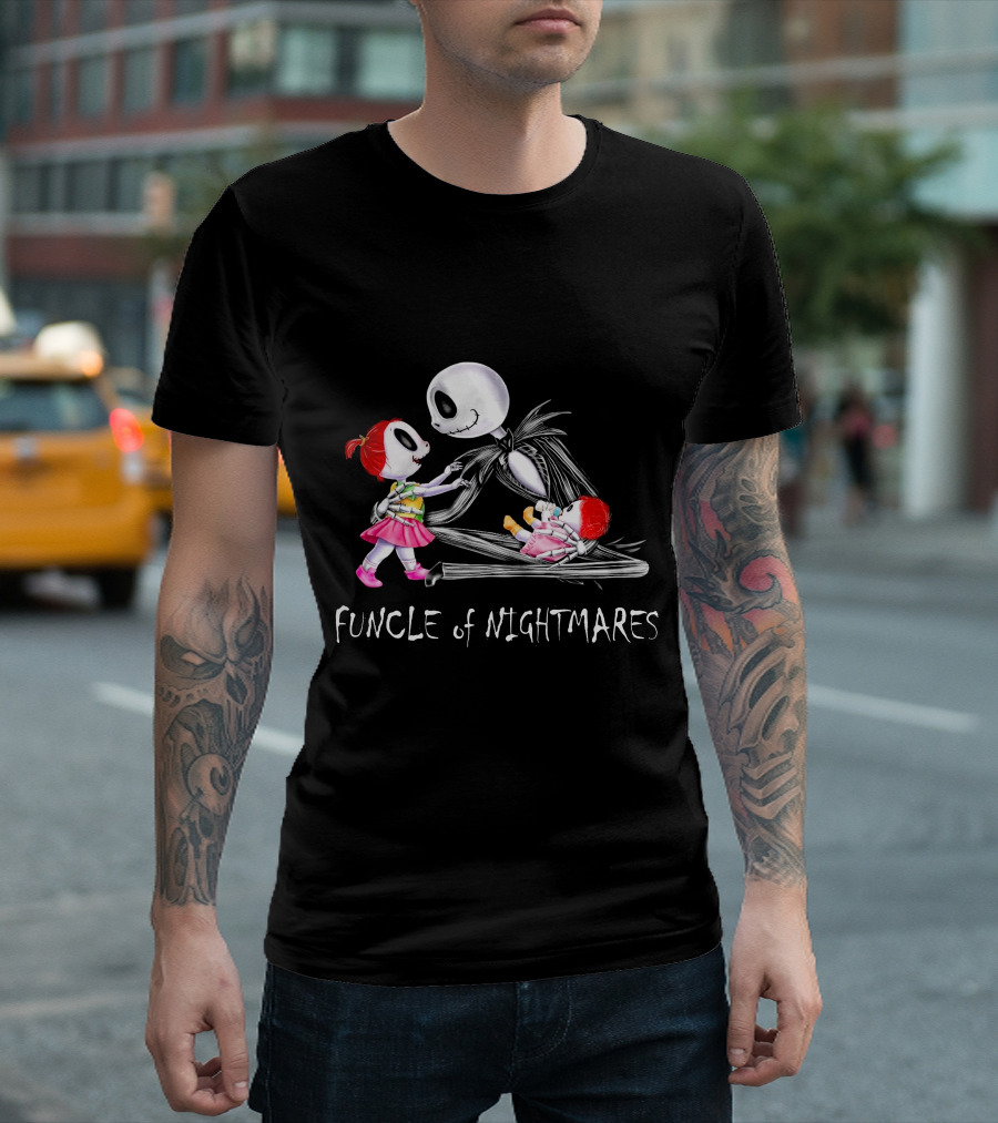 Funcle of Nightmares with Two Girls and Skeleton Character T-Shirt