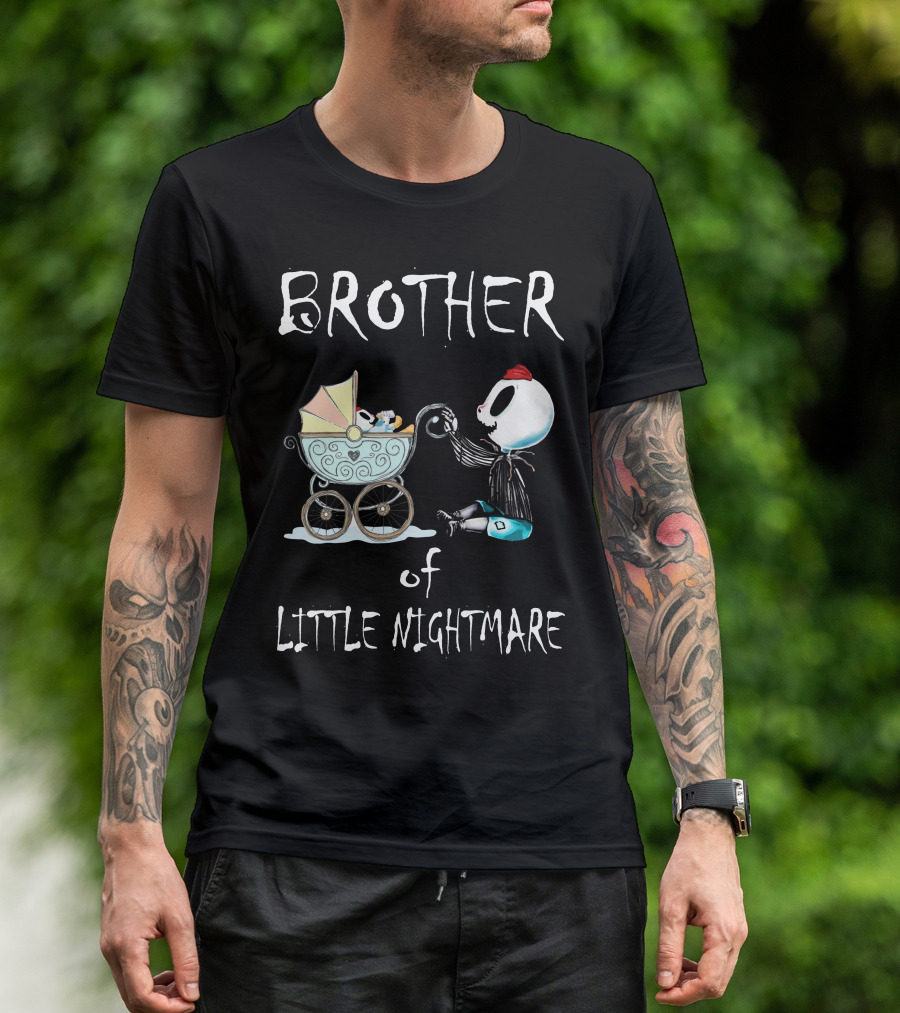 BROTHER Of LITTLE NIGHTMARE Baby Carriage Skull Figure Playful Scene T-Shirt