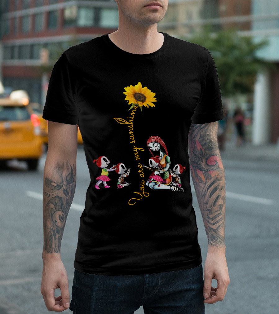 You Are My Sunshine Sunflower with 4 Girls and Stylized Character Hugging T-Shirt